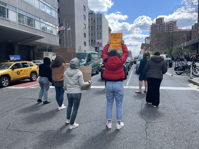 About 200 NYU students, faculty and staff walked out while donors visited the medical school on April 27th, 2022, . They were protesting the potential hiring of Dr. David Sabatini, who is under consideration for a faculty position.